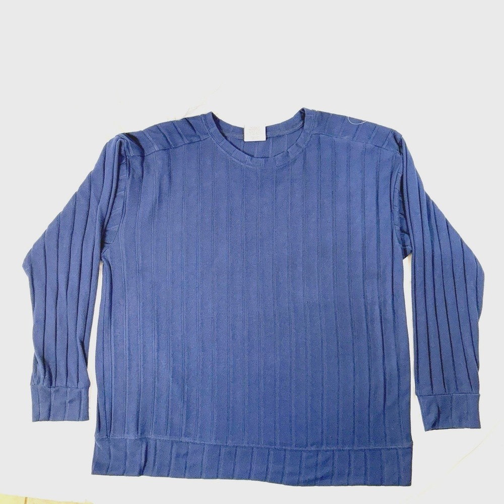 Wonderly Intimates Women's Navy Blue Long Sleeve Ribbed Knit Pullover Shirt LG